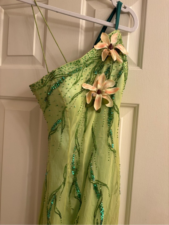 Night Moves Dresses & Skirts - Silk Fairy Lime Green Beaded Maxi Dress with Floral Accents